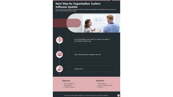 Next Step For Organization System Software Update One Pager Sample Example Document