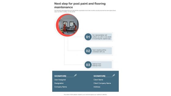 Next Step For Post Paint And Flooring Maintenance One Pager Sample Example Document