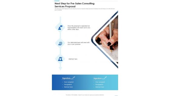 Next Step For Pre Sales Consulting Services Proposal One Pager Sample Example Document