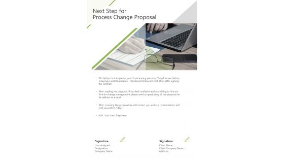 Next Step For Process Change Proposal One Pager Sample Example Document