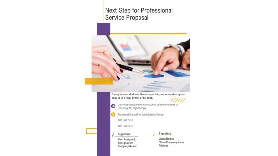 Next Step For Professional Service Proposal One Pager Sample Example Document
