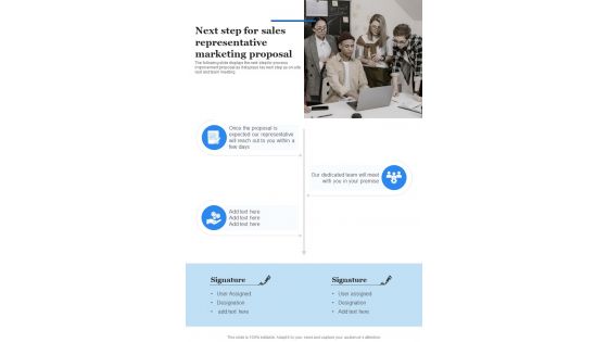Next Step For Sales Representative Marketing Proposal One Pager Sample Example Document