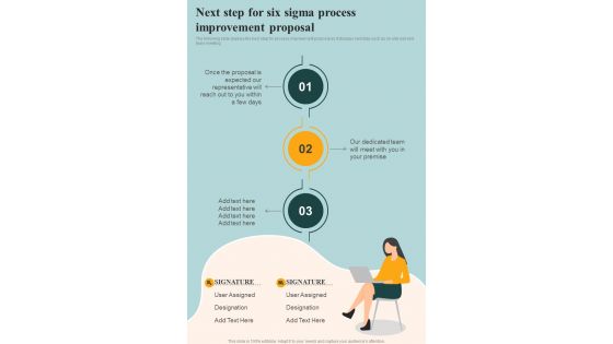 Next Step For Six Sigma Process Improvement Proposal One Pager Sample Example Document