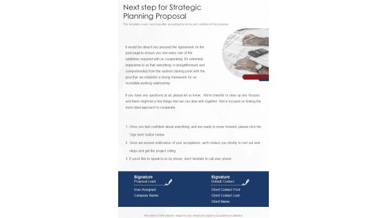 Next Step For Strategic Planning Proposal One Pager Sample Example Document