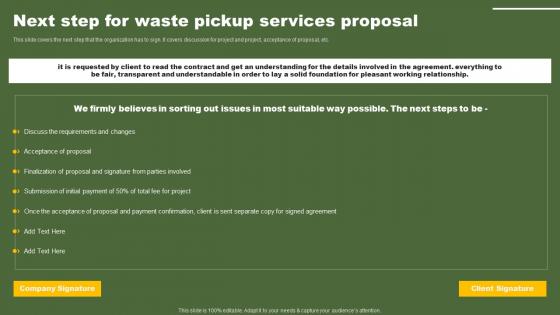 Next Step For Waste Pickup Services Proposal Ppt Powerpoint Presentation Slides Maker