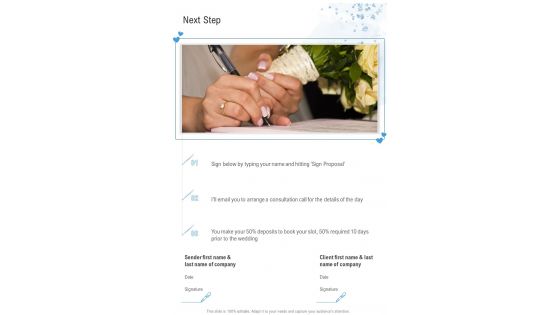 Next Step Wedding Photography Proposal Template One Pager Sample Example Document