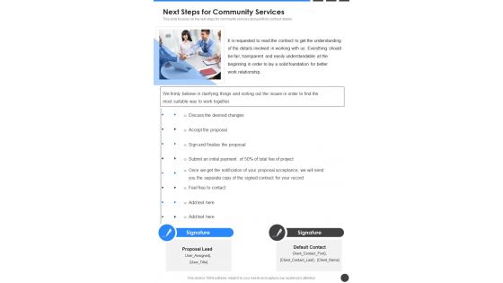 Next Steps Community Public Support Service Proposal One Pager Sample Example Document