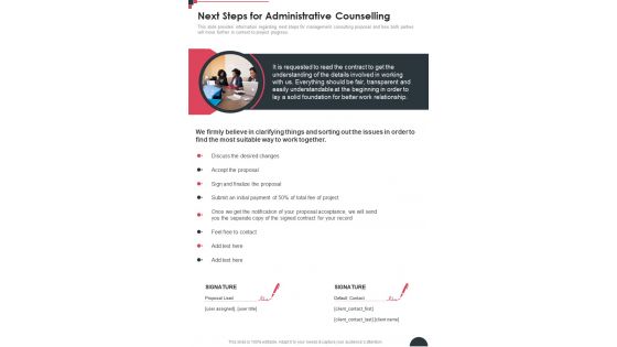 Next Steps For Administrative Counselling One Pager Sample Example Document
