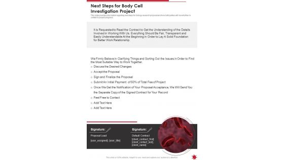 Next Steps For Body Cell Investigation Project One Pager Sample Example Document