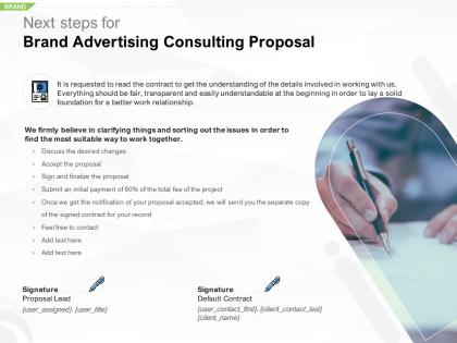Next steps for brand advertising consulting proposal ppt powerpoint gallery