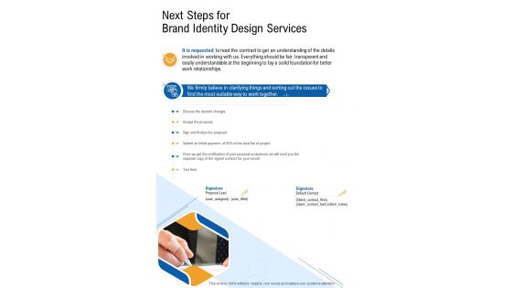Next Steps For Brand Identity Design Services One Pager Sample Example Document