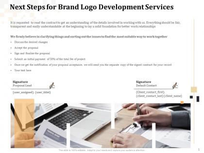 Next steps for brand logo development services ppt powerpoint presentation example