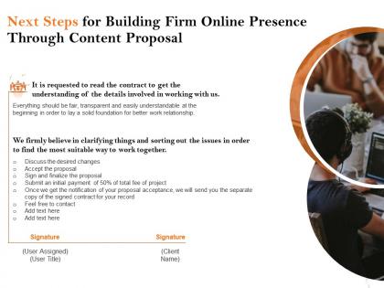Next steps for building firm online presence through content proposal ppt powerpoint presentation