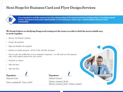 Next steps for business card and flyer design services ppt template