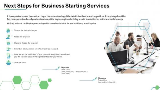 Next steps for business starting services ppt slides background images