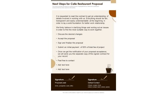 Next Steps For Cafe Restaurant Proposal One Pager Sample Example Document