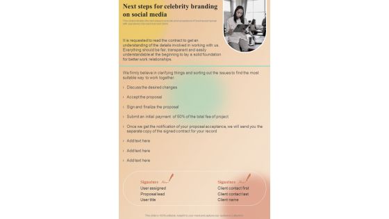 Next Steps For Celebrity Branding On Social Media One Pager Sample Example Document