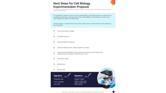 Next Steps For Cell Biology Experimentation One Pager Sample Example Document
