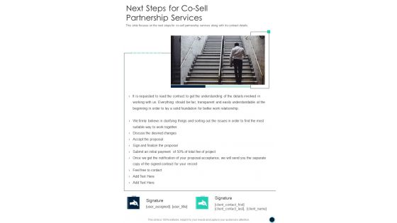 Next Steps For Co Sell Partnership Services One Pager Sample Example Document
