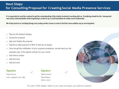 Next steps for consulting proposal for creating social media presence services ppt file slides
