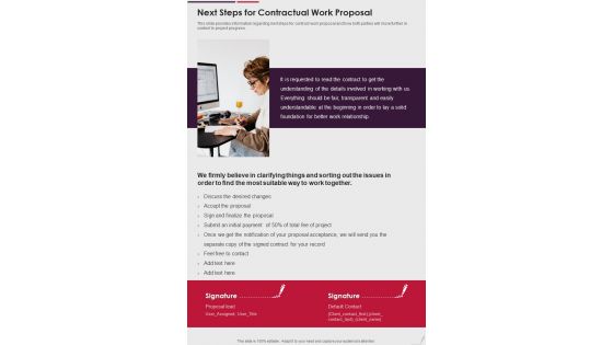 Next Steps For Contractual Work Proposal One Pager Sample Example Document