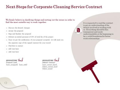 Next steps for corporate cleaning service contract ppt powerpoint presentation sample