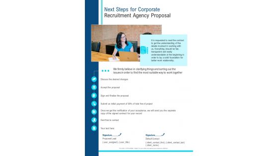 Next Steps For Corporate Recruitment Agency Proposal One Pager Sample Example Document