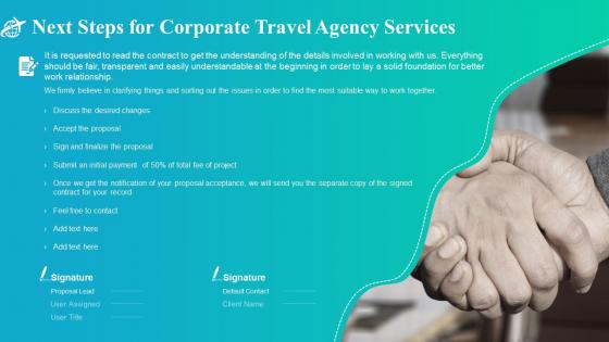 Next steps for corporate travel agency services ppt slides background image