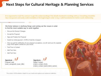 Next steps for cultural heritage and planning services ppt file display