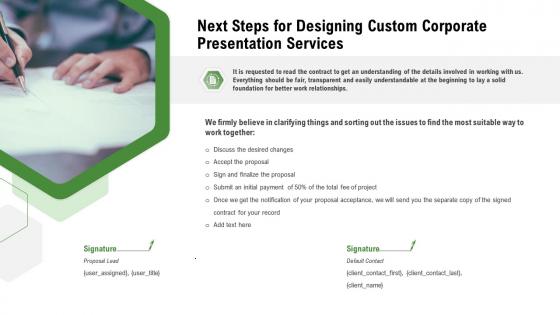 Next steps for designing custom corporate presentation services