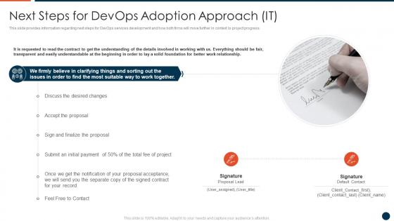 Next Steps For Devops Adoption Approach IT Ppt Show Outfit