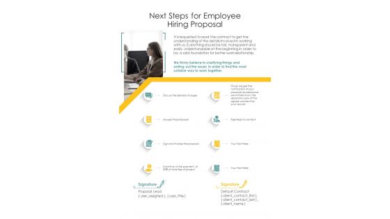 Next Steps For Employee Hiring Proposal One Pager Sample Example Document