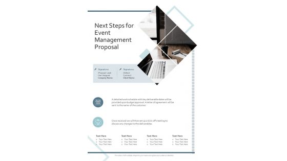 Next Steps For Event Management Proposal One Pager Sample Example Document