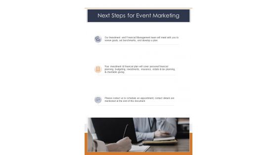 Next Steps For Event Marketing One Pager Sample Example Document