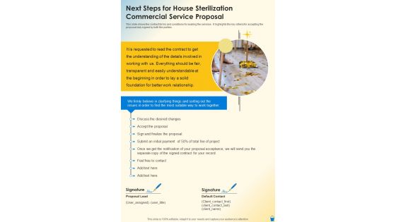 Next Steps For House Sterilization Commercial Service Proposal One Pager Sample Example Document