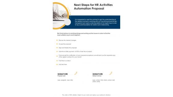 Next Steps For HR Activities Automation Proposal One Pager Sample Example Document