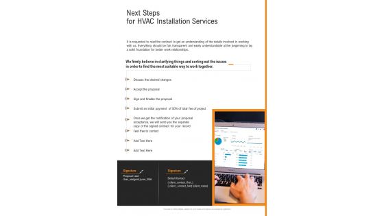 Next Steps For HVAC Installation Services One Pager Sample Example Document
