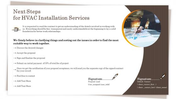 Next steps for hvac installation services ppt styles summary