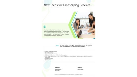 Next Steps For Landscaping Services One Pager Sample Example Document