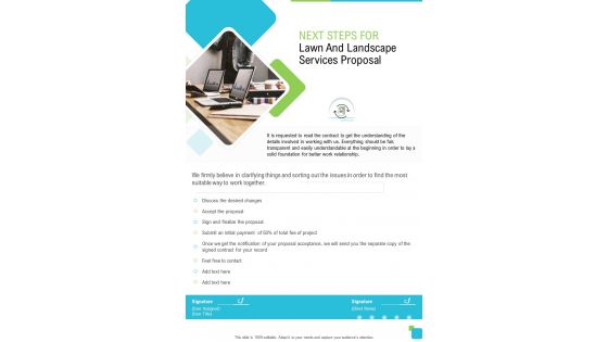 Next Steps For Lawn And Landscape Services Proposal One Pager Sample Example Document
