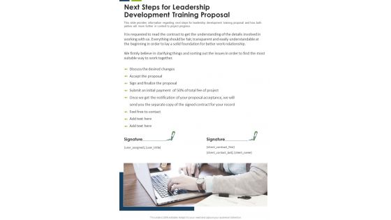 Next Steps For Leadership Development Training Proposal One Pager Sample Example Document