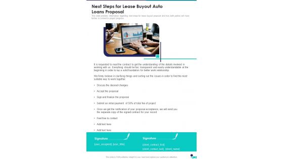 Next Steps For Lease Buyout Auto Loans Proposal One Pager Sample Example Document