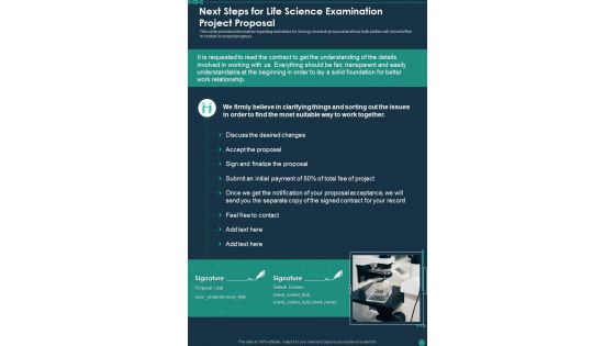 Next Steps For Life Science Examination Project Proposal One Pager Sample Example Document