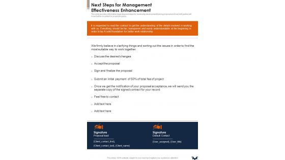 Next Steps For Management Effectiveness Enhancement One Pager Sample Example Document