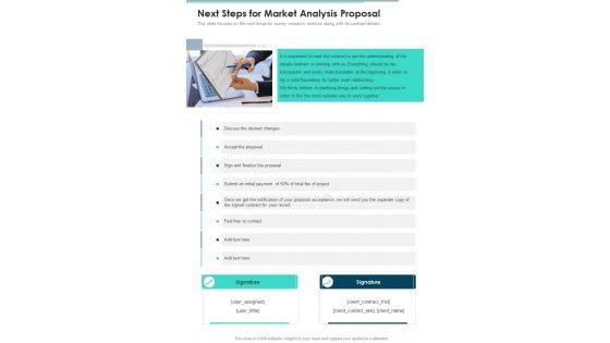 Next Steps For Market Analysis Proposal One Pager Sample Example Document