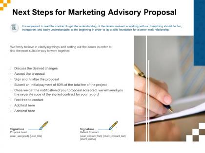 Next steps for marketing advisory proposal ppt powerpoint presentation styles