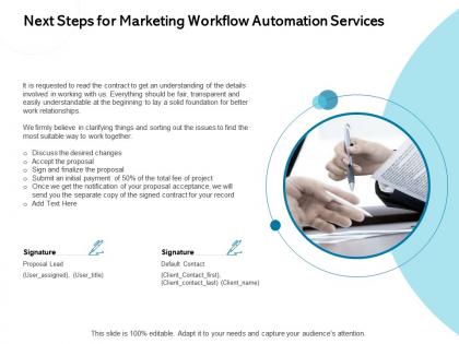 Next steps for marketing workflow automation services contract ppt powerpoint presentation slide