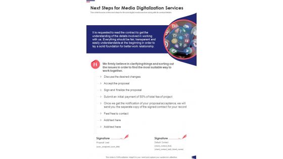 Next Steps For Media Digitalization Services One Pager Sample Example Document