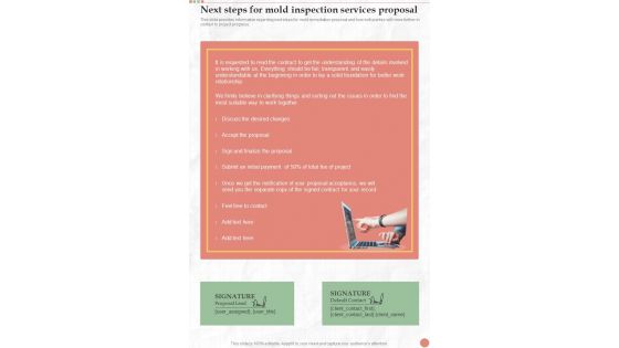 Next Steps For Mold Inspection Services Proposal One Pager Sample Example Document