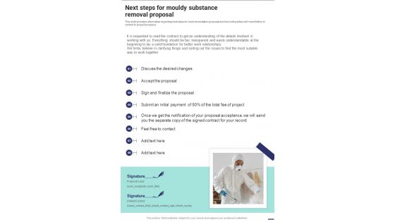 Next Steps For Mouldy Substance Removal Proposal One Pager Sample Example Document